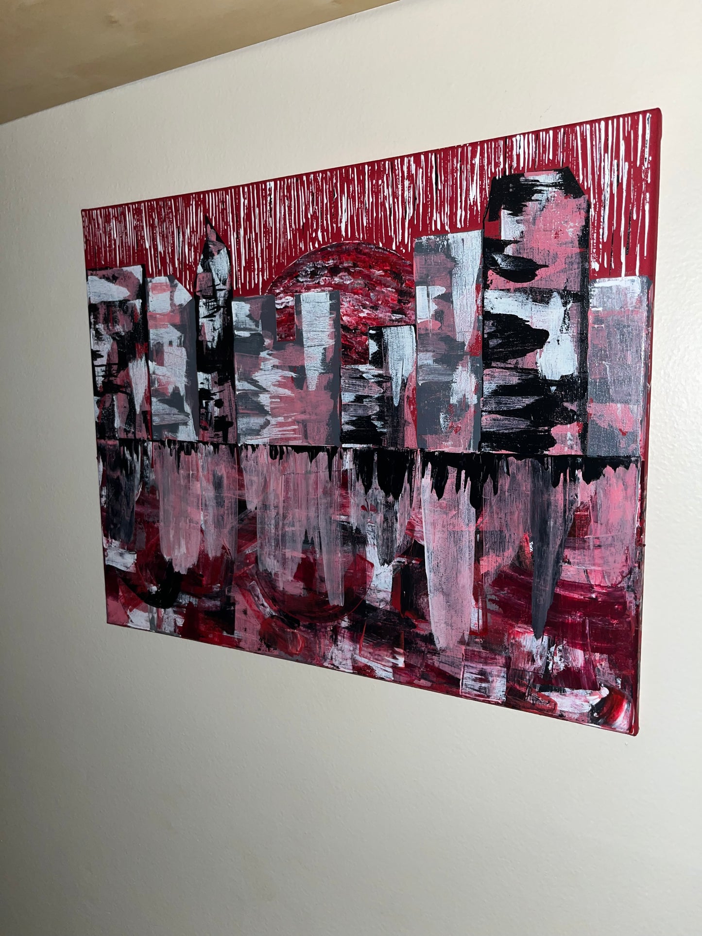 “Crimson Reflections” 12x16 Cityscape