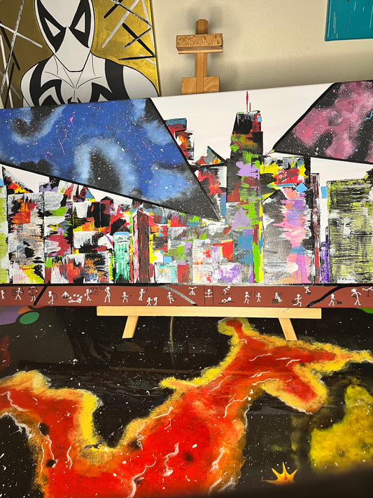 City Views 15x30 Acrylic Painting
