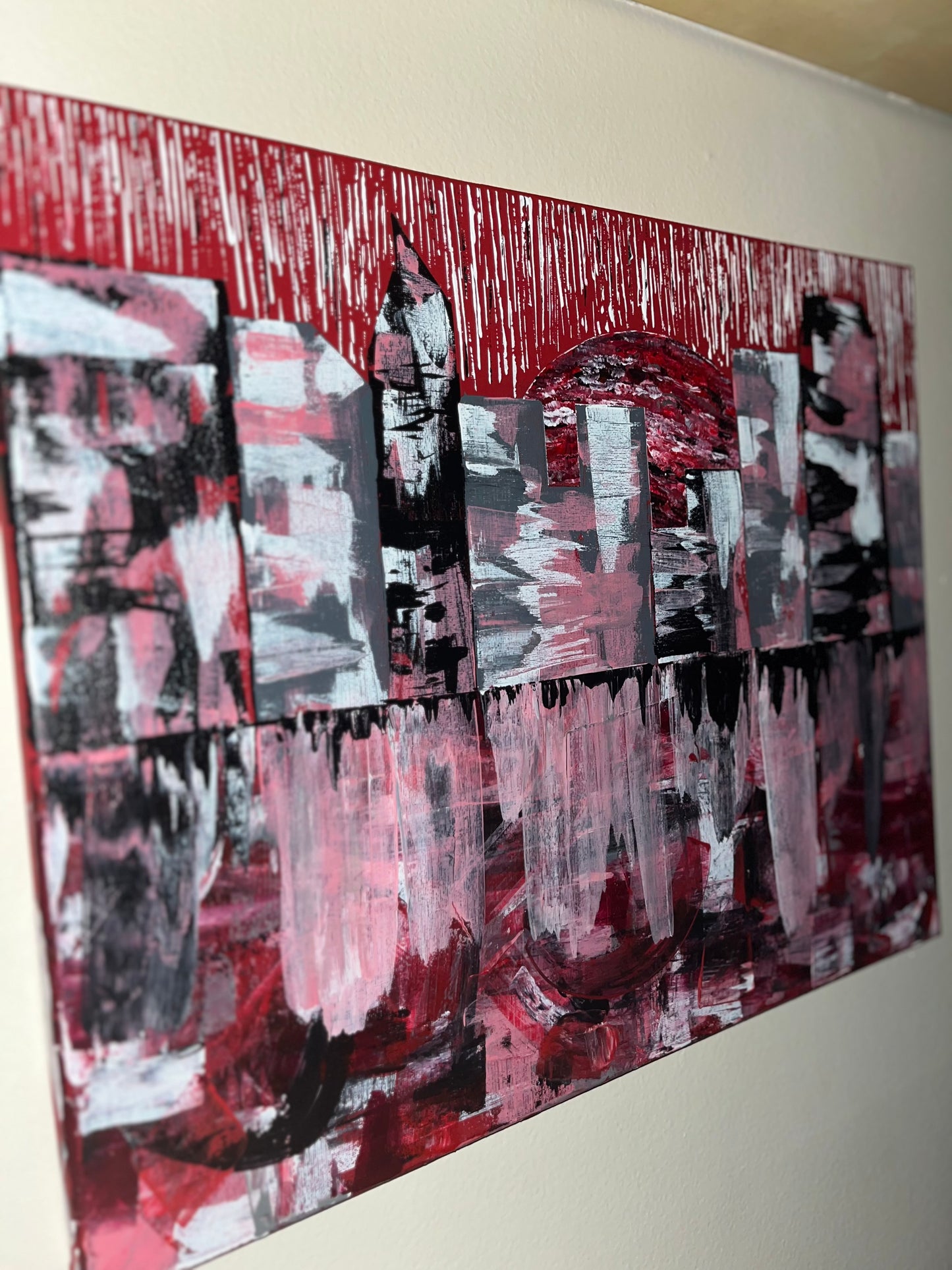 “Crimson Reflections” 12x16 Cityscape