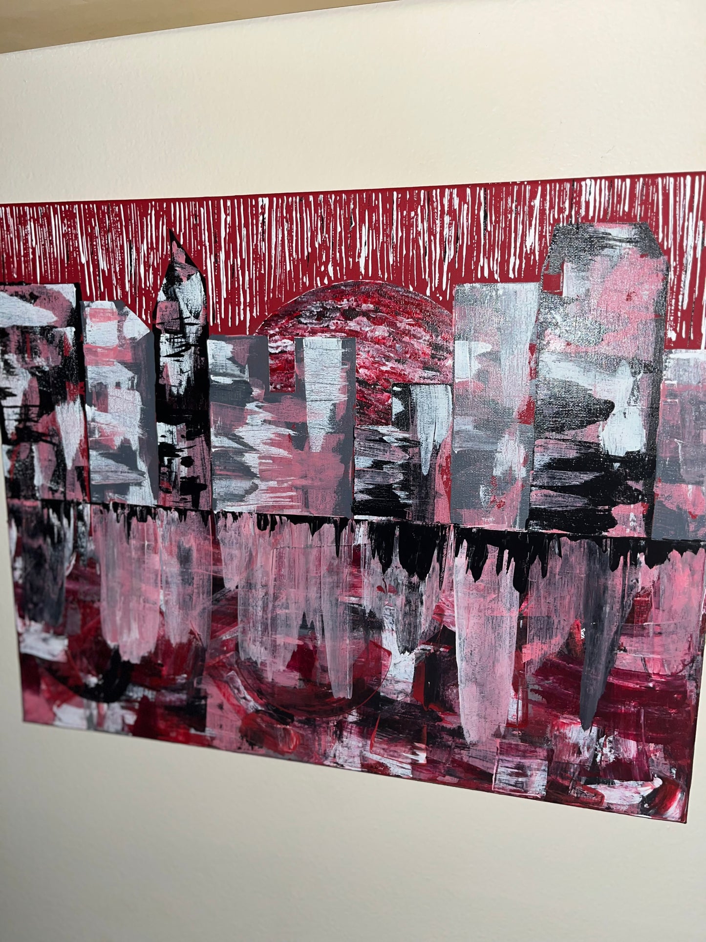 “Crimson Reflections” 12x16 Cityscape